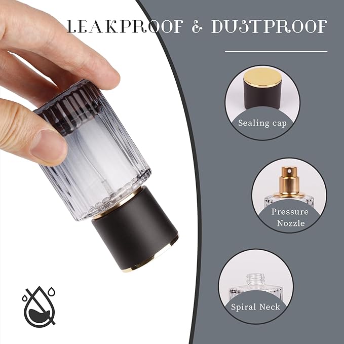 Gsteng 30ml Glass Perfume Atomizer Bottles, 2pcs Empty Perfume Bottle, Black Perfume Spray Bottle, Portable Cologne Atomizer, Travel Perfume Atomizer Refillable