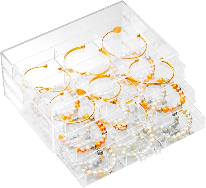 SPAKOWN Earring Organizer, Acrylic Earring Box Large 18 Compartments Jewelry Holder Organizer with 3 Drawers Stackable Earring Bracelet Storage Case Jewelry Boxes for Women (Clear)