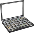 Stratalife Jewelry Organizer 40 Grid Gray Black Jewelry Tray with Clear Dust-proof Lid Velvet Earring Organizer Necklace Rings Holder Display Drawer Storage Case for Women