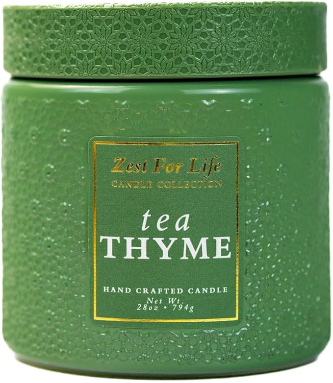 A Cheerful Giver - 28oz Large Scented Candle Jar with Lid- Zest for Life - 130 Hours of Burn Time, Gift for Women (Large, Tea Thyme)