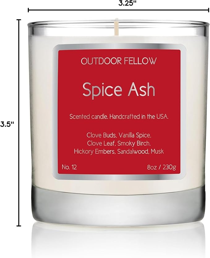 Outdoor Fellow Spice Ash Candle | Luxury Scented Candle with Coconut & Apricot Wax Blend | Clove, Smoky Birch, Sandalwood & Musk | 40+ Hour Burn Time | Perfect for Home or Gifting (8oz)
