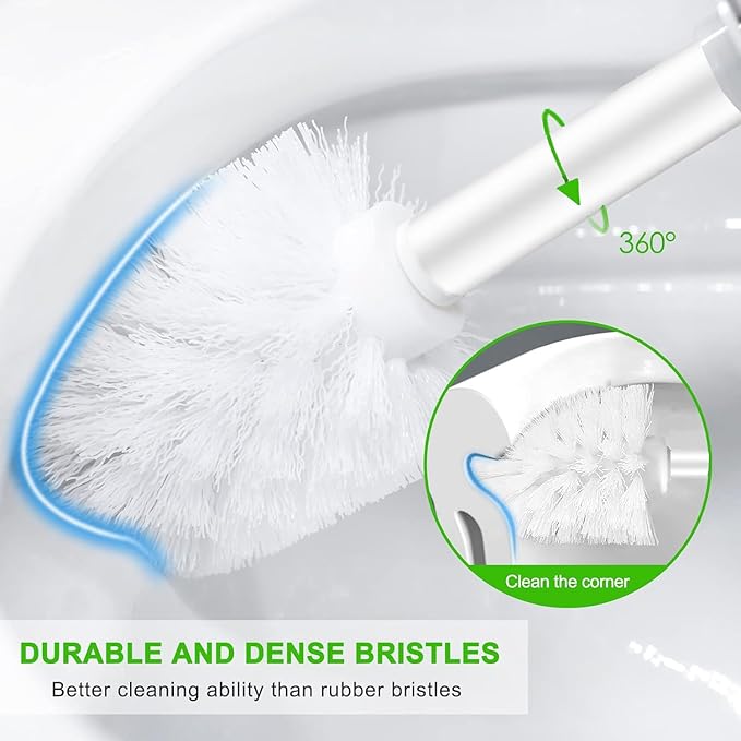 Toilet Brush and Holder Set, 2 Pack Toilet Bowl Brush with Stainless Steel Handle, Drip-Proof, Easy to Clean for Bathroom White