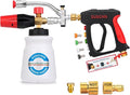 DUSICHIN Short Wand Pressure Washer Gun Foam Cannon 1/4" Quick Connector Pressure Washer Accessory,Car Wash Foam Gun Dual Ended Shift Connector 5 Pressure Washer Nozzles M22-14, M22-15 Brass Fittings