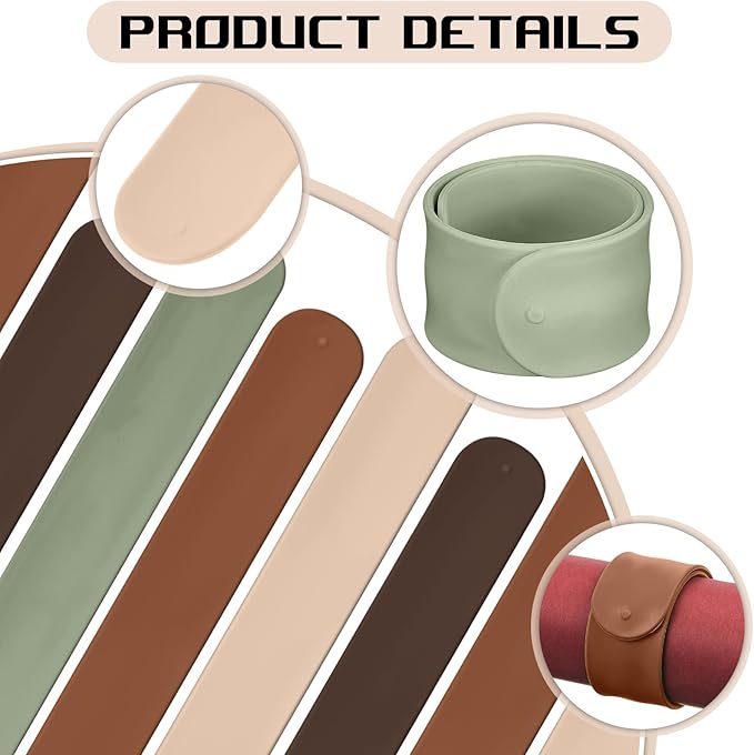 Charniol 12 Pieces Wrapping Paper Roll Holder Holiday Flip Wraps Silicone Covered Metal Strips Flip 1 x 9 Inch Stabilizer Slap Band for Poster Gift Paper Vinyl Storage Organize (Earth Color)