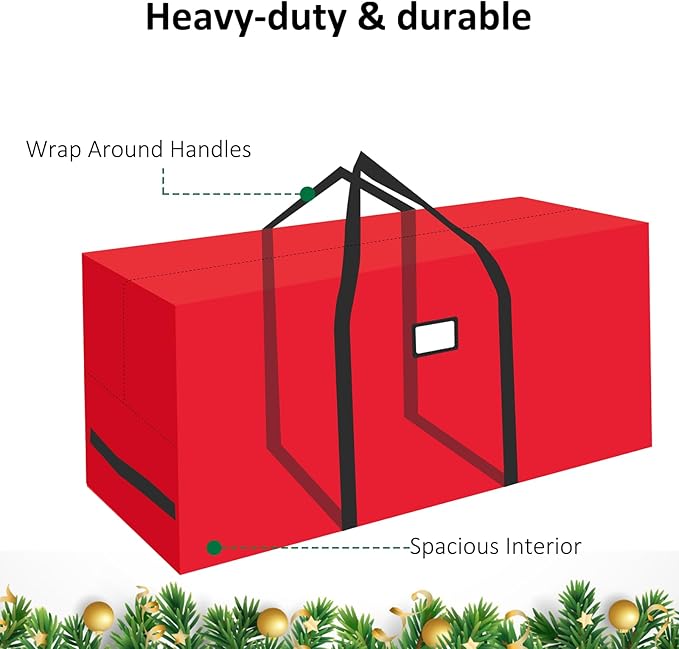 HABGP 7.5 ft Christmas Tree Storage Bag, Fits Artificial Xmas Holiday Tree, Durable Christmas Tree Storage Box Waterproof Material with Zippered Bag & Carry Handles, Protects from Dust, Moisture - Red