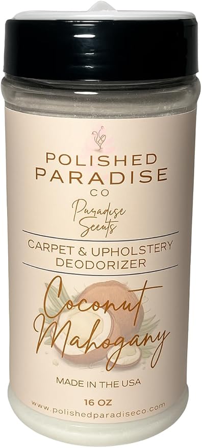 Paradise Scents Carpet and Upholstery Deodorizer, Cozy Scent Powder for Rugs and Textiles, 16 Oz (Coconut Mahogany)