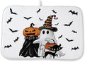 Halloween Dish Drying Mat 18 x 24 Inch Ghost Spooky Jack-O'-Lantern Pumpkin Drying Mat for Kitchen Counter Absorbent Black Cat Bats Dishes Dry Pad for Drainer Rack Kitchen Fast Dry