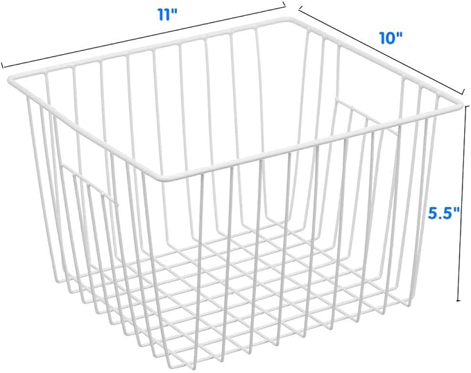 Nprohuge Upright Freezer Organizer Bins， Freezer Baskets for 14, 15 cu.ft Standup Freezer, Wire Storage Bins with Built-in Handles for Frozen Foods, Snacks, Vegetables, Fruits and More, 3Pcs , White