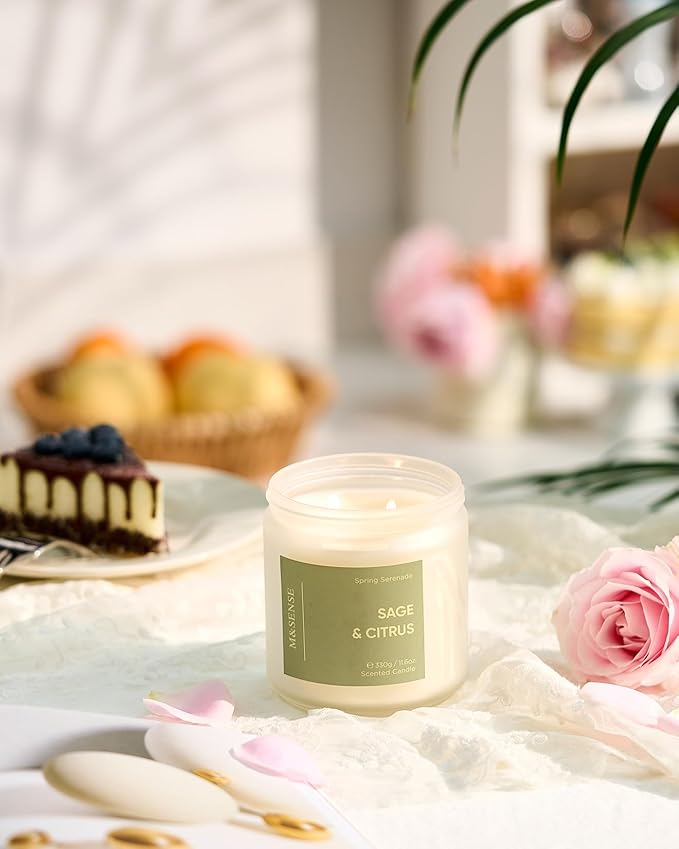 M&SENSE Sage Citrus Scented Candle, 70 Hour Burn Time 2 Wick 11.6oz Natural Soy Non Toxic Aromatherapy Candle for Home Decor Birthday Gifts Easter Supplies