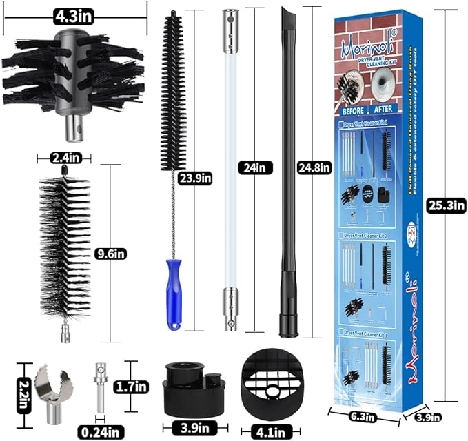 30 Feet Dryer Vent Cleaning Kit Chrome Button Locking System Dryer Vent Cleaning System Dryer Vent Cleaner Kit Vacuum Attachment Dryer Vent Nozzle Hose Attachment Vacuum Adapter Dryer Adapter