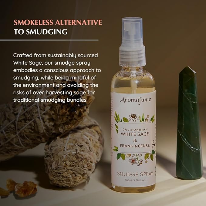 White Sage & Frankincense Smudge Spray by Aromafume | 100ml/3.3 oz | Sage Spray for Cleansing Negative Energy & Protection | Non-Toxic | Room Spray for Spiritual Cleansing, Smokeless Sage Smudging