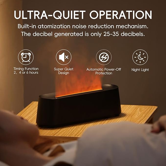 Essential Oil Diffuser, Fireplace Fire Flame Aromatherapy Diffuser, 250ml Cool Mist Humidifier, Scent Aroma Diffuser with 7 Colors Light, Remote Control, Timer & Auto-Off for Home, Room (White)
