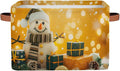 Storage Baskets Bin, Christmas Winter Snowman Collapsible Canvas Fabric Storage Bin Decorative Baskets Toy Organizer Rectangle Storage Boxes with Handles for Home Shelves Nursery, J-017