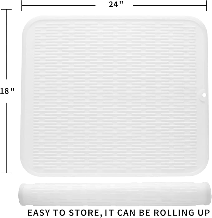 MicoYang Silicone Dish Drying Mat for Multiple Usage,Easy clean,Eco-friendly,Heat-resistant Silicone Mat for Kitchen Counter or Sink,Refrigerator or Drawer Liner Translucent 2XL 24 inches x 18 inches