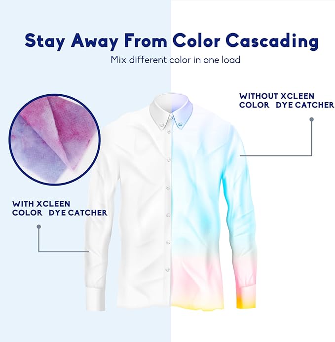 Xcleen Color Dye Trapping for Laundry 180 Count, Fragrance Free Dye Catcher Laundry Sheets, Prevent Clothes from Smearing, Color trapping Sheets for Home Apartment or School