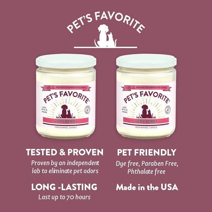Pet's Favorite Pet Odor Candle, Clean Burning, Long Lasting Scented Candles with a Cotton Wick. (Very Berry, Pack of 2)