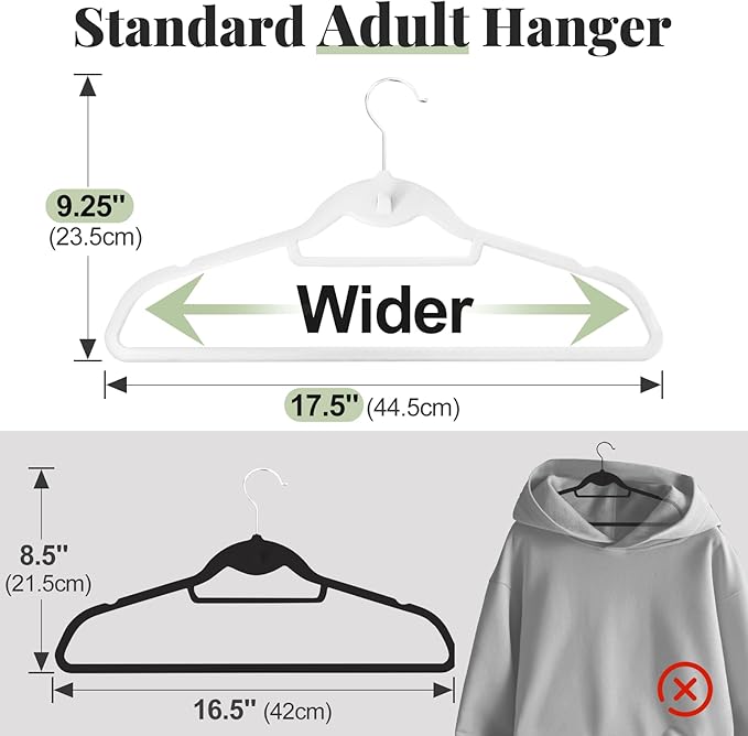 UEAKPIC Velvet Felt Stackable Hangers 50 Pack, Non Slip, with 360°Swivel Hook, Ultra Thin and Space Saving for Suits, Shirts, Coats, 15Lbs Capacity Heavy Duty, White