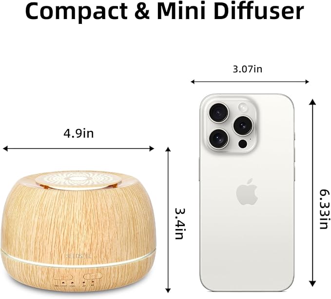 300ML Essential Oil Diffuser 8 Hours Run Time, Aromatherapy Diffuser with Remote Control,7-Color LED for Home