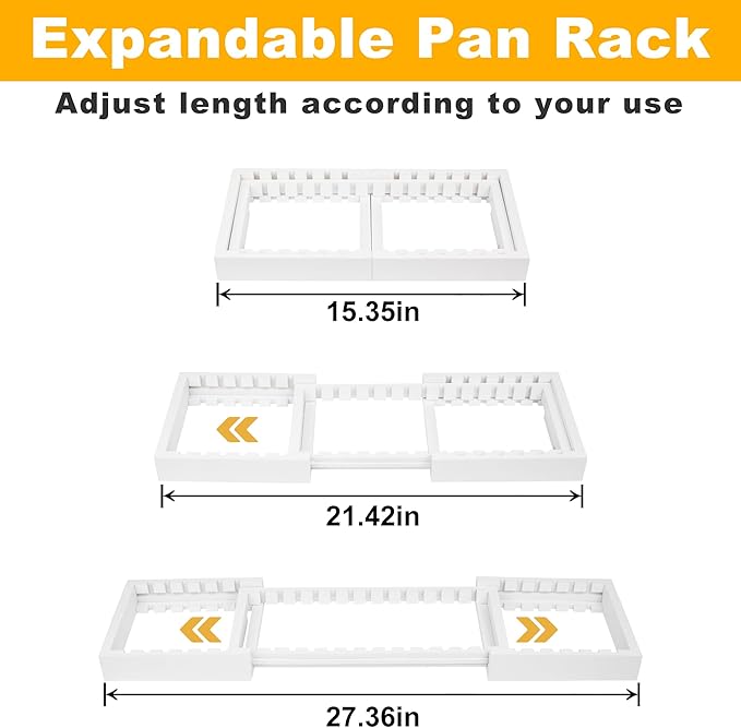 MinBoo Bamboo Expandable Pot Lid Organizer, Pot and Pan Organizer Drawer Organizer for Pot Lids, Adjustable Dividers for Kitchen Cabinet Organizers and Storage,White,Small