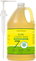 Seven Minerals EWG Verified Castile Soap - 1 Gallon, No Palm Oil, Unscented Mild & Gentle Skin Cleaning, For Sensitive Skin, Baby Wash, Soothing, Non GMO & Vegan Formula with Organic Carrier Oils