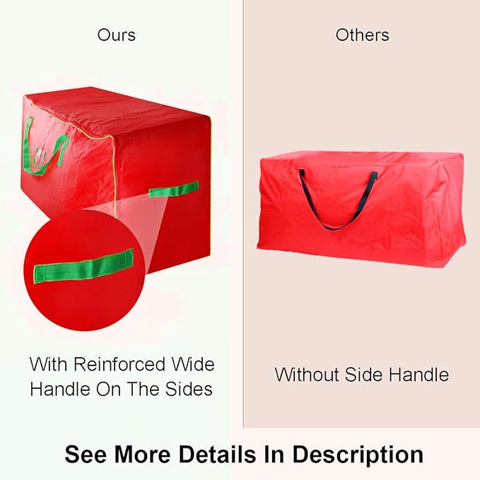 TQS Christmas Tree Storage Bag - Fits Up to Tall 7.5 ft Xmas Artificial Tree - Xmas Tree Box with Double Zippers and Reinforced Handles - Extra Large Storage Container for Trees and Decorations - Red
