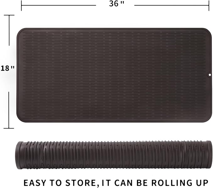 MicoYang Silicone Dish Drying Mat for Multiple Usage,Easy clean,Eco-friendly,Heat-resistant Silicone Mat for Kitchen Counter or Sink,Refrigerator or Drawer Liner Coffee 5XL 36inches x 18inches