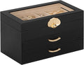 Jewelry Box with 2 Drawers: Display Organizer for Earrings Necklaces - Gifts for Girls Women (Black)