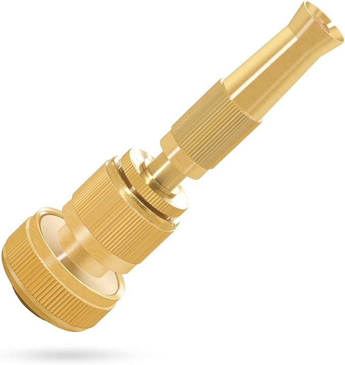 Heavy Duty Brass Hose Nozzle - High Pressure Water Spray Gun for Car Washing & Garden Watering, 3/4" GHT Thread, Adjustable Flow Control