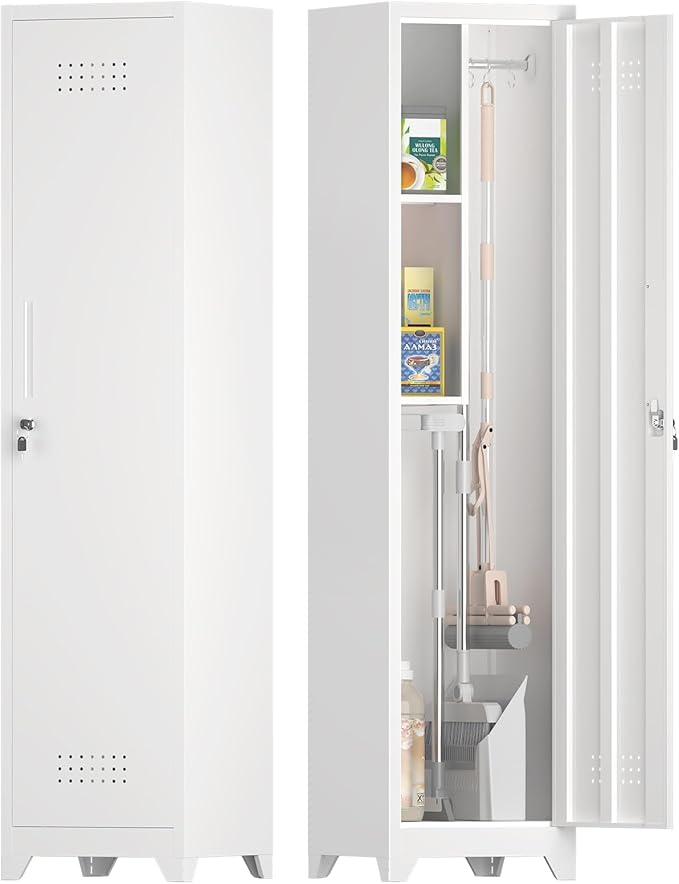 Tall Storage Cabinets,Slim Bathroom Cabinet with Door,Skinny Cabinet with Storage Systems for Laundry,Home Office,White
