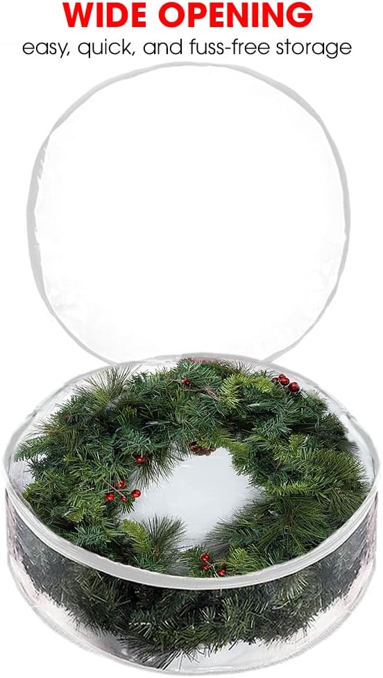 ProPik Christmas Wreath Storage Bag 30" - 2 Pack Clear Xmas Wreath Storage Container - Garland Holiday Artificial Wreath Storage Holder - Water Proof Transparent PVC with Handles (30 Inch, White)