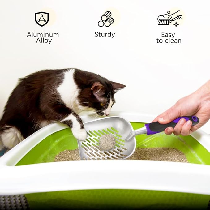 Apidgrowth Cat Litter Scoop -Metal Cat Litter Scoop-Upgrade Sturdy Mesh Scooper - Mesh Shovel-Easy to Clean - Suitable for Cat Litter Box -Purple-More