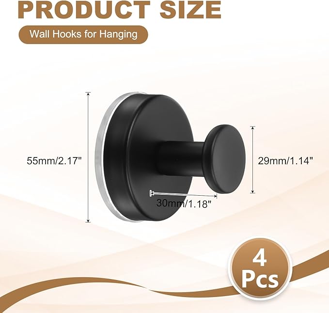 4 Pack Towel Hooks for Bathroom, Wall Hooks Suction Cup No-Drill Door Hanger Apply to Shower/Kitchen/Bedroom/Hanging Coat/Towel/Robe (Black)