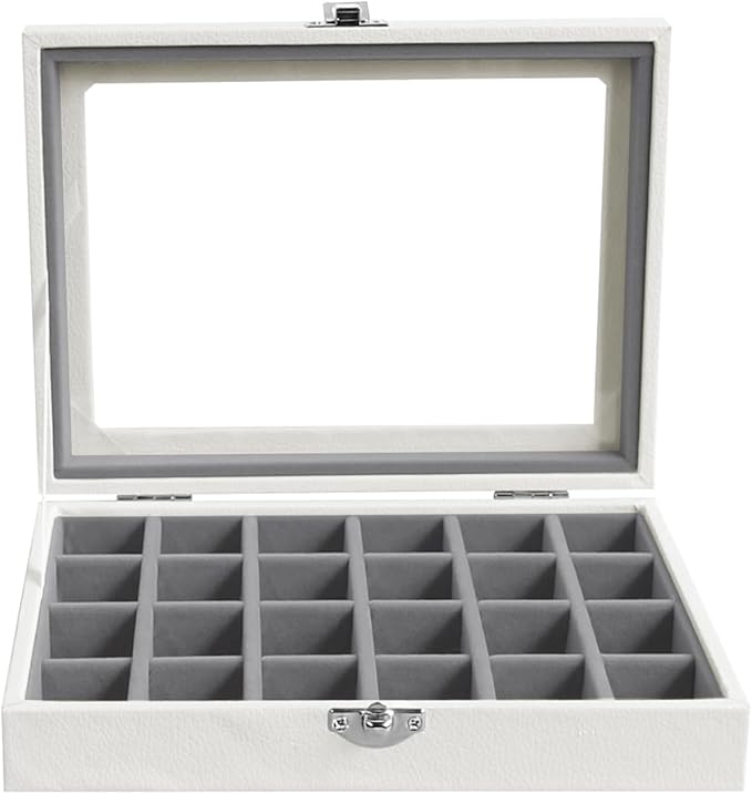 Wudygirl 24 Grid Jewelry Organizer Small Jewelry Box Velvet Earring Holder Organizer for Women Ring Holder Display for Drawer Jewelry Case Earring Organizer with Lid Jewelry Storage (Gray)