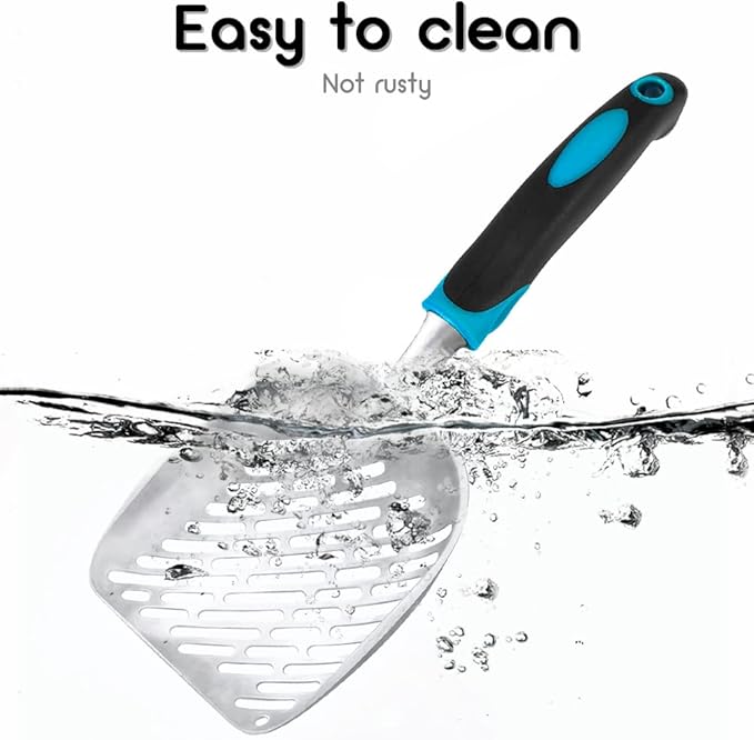 Apidgrowth Cat Litter Scoop-Metal Cat Scooper-Long Handle Scoop,Cat Scooper-Poop Sifting-Mesh Shovel-Suitable for Cat Litter Box(Blue)-Christmas