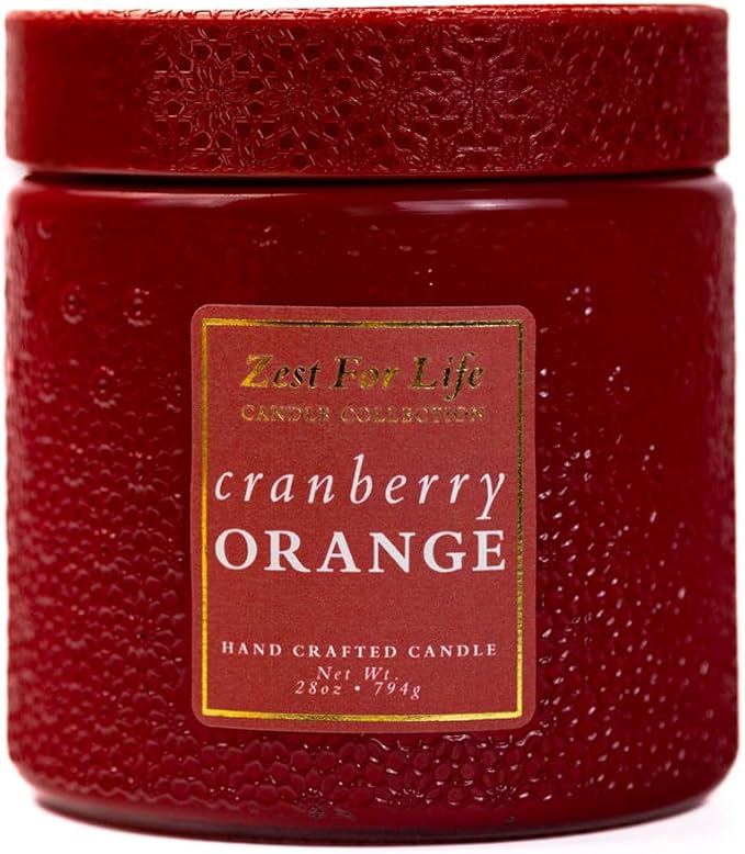 A Cheerful Giver - 28oz Large Scented Candle Jar with Lid- Zest for Life - 130 Hours of Burn Time, Gift for Women (Large, Cranberry Orange)