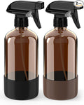 Bontip Glass Spray Bottle with Silicone Sleeve Protection, Amber Glass Spray Bottle Set for Window Cleaner Aromatherapy Facial Hydration Watering Flowers Hair Care 2 Pack/16 oz (Black & Brown)
