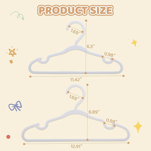 100 Pack White Baby Hangers 11.42 Inch & 12.91 Inch Each 50 Pack - Kids Non-Slip Clothes Hangers for Infant & Child, Durable Plastic Children's Hangers for Closet, Pants, Coats, Skirts