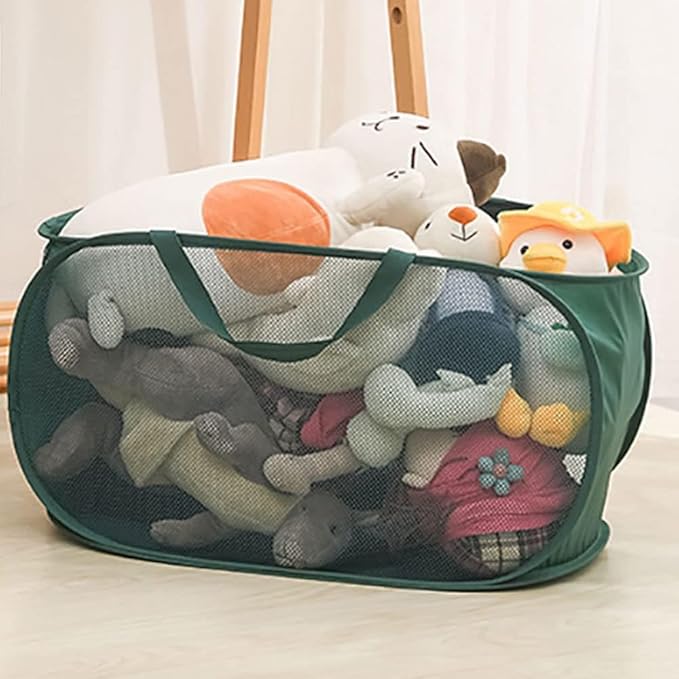 Rubruan 4 Piece Popup Mesh Laundry Basket Durable Handles Collapsible Laundry Baskets Folding Clothes Pastic Hamper for Laundry Room College Dorm (Beige)