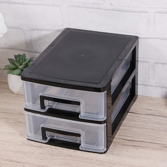 DOITOOL 2 Tier Plastic Drawer Type Closet, Plastic Home Office Storage Organizer, Makeup Organizer Storage Station Cube, Cosmetics Jewelry Storage Box for Bathroom, Dorm, Desk, Countertop, Office