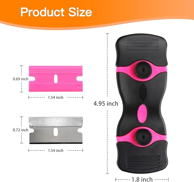 Razor Blade Scraper Tool, Cleaning Scraper Tool with 20Pcs Metal & Plastic Razor Blades, Multi-Purpose Razor Glass Scraper for Windows,Decals,Stickers,Labels,Adhesive,Cooktop,Paint Removal, Pink