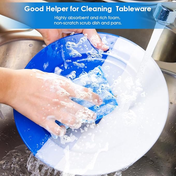 Wsivoiv 8 PCS Dish Sponges Kitchen, Premium Blue Dish Washing Kitchen Sponge, Compressed Cleaning Sponges for Cleaning Kitchen and Bathroom, Non Scratch Scrub Sponge, Cleans Quickly and Well
