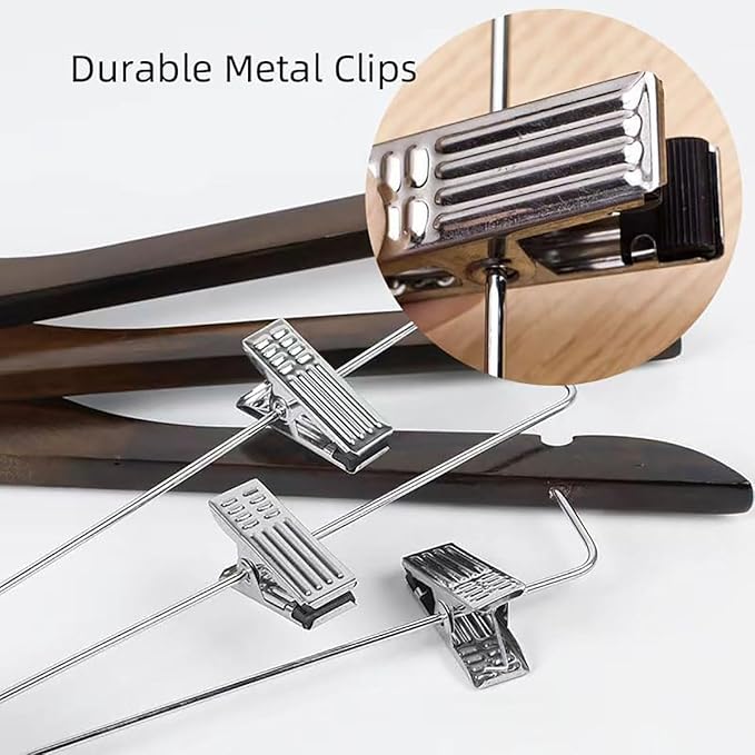 10 Pack Wooden Hangers with Clips High-Grade Wooden Suit Hangers Skirt Hangers with Clips S Wood Hanger with Durable Metal Clips for Blouse, Dress, Coat, Jacket (Natural)