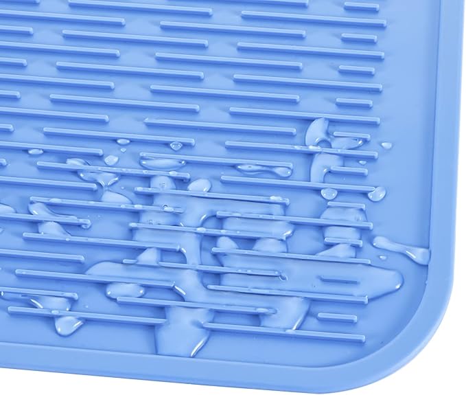 MicoYang Silicone Dish Drying Mat for Multiple Usage,Easy clean,Eco-friendly,Heat-resistant Silicone Mat for Kitchen Counter or Sink,Refrigerator or Drawer Liner Lichen BlueL 4XL 32 inches x 18 inches