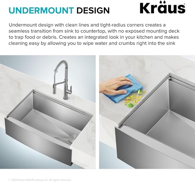 KRAUS Kore 36-Inch Modern Farmhouse Workstation 16 Gauge Single Bowl Stainless Steel Kitchen Sink with Accessories, KWF410-36