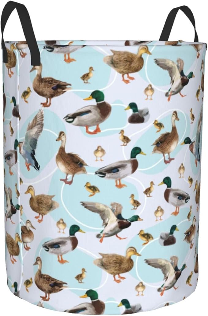 Green Duck Laundry Basket Storage Bin Foldable Laundry Hamper Clothes Storage Bucket Organizer 19.6x15.7 Inch For Laundry Room/Bedroom/Bathroom