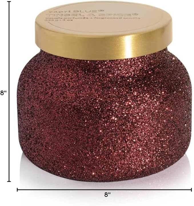 Capri Blue Petite Glam Jar Candle - Long Lasting Soy Wax Blend - Glitter Candles for Home Scented with Luxury Holiday Scents - Notes of Juniper Berry, Cinnamon & Vanilla (Tinsel & Spice, 8 oz)
