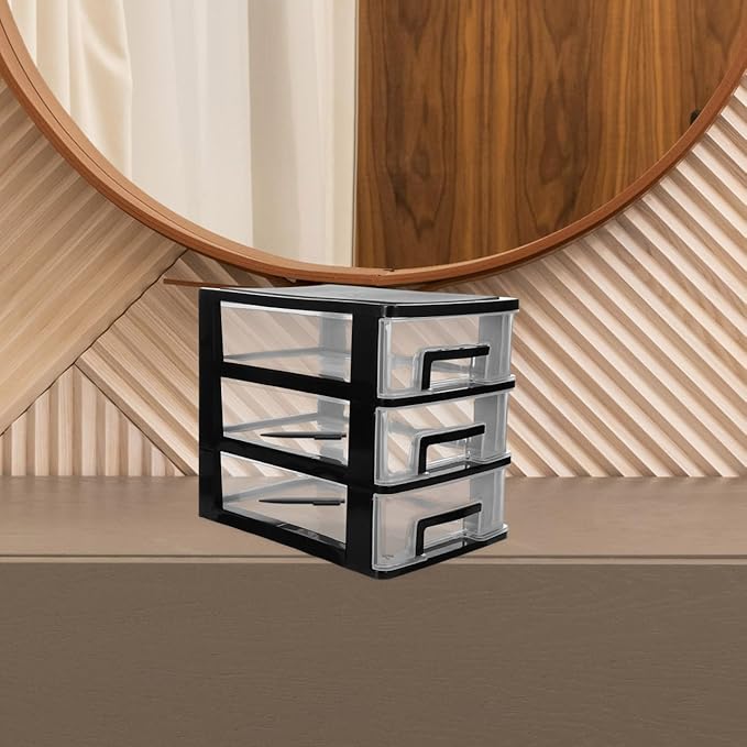 Wakauto Three-Layer Plastic Drawer Storage Organizer Rack,Portable Desktop Storage Cabinet for Efficient Space Management for Makeup Office Supplies and Home Organization(21.1 * 15.2 * 19.2 Inch)
