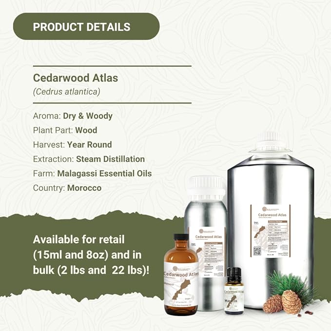 Pure Cedarwood (Atlas) Essential Oil (15ml) - Direct from Malagassi Essential Oils Farm in Morocco - Essential Oils for Diffusers and Aromatherapy | Pure Therapeutic Grade