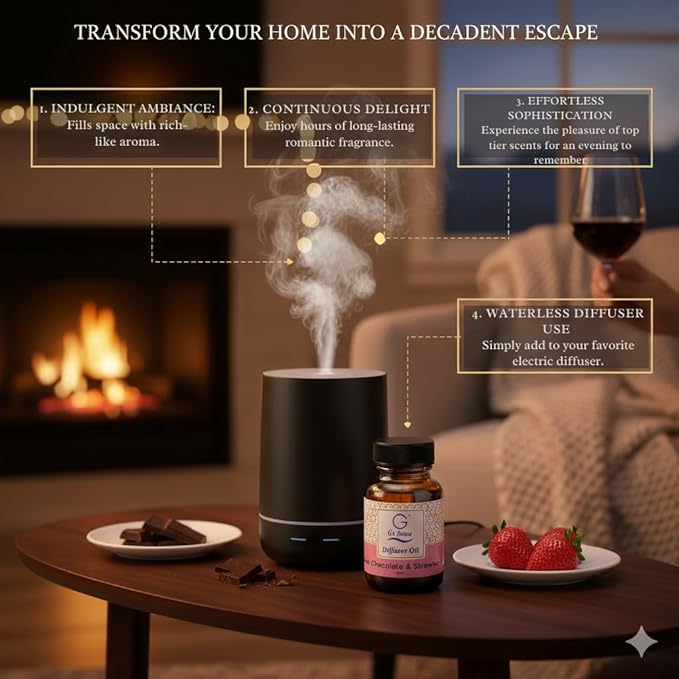 G's Breeze Dark Chocolate & Strawberry Diffuser Oil - Gentle Fragrance & Soothing Aroma of Velvety Dark Chocolate with Juicy Strawberry - Long-Lasting - Ideal for Home, or Office - 60 ML