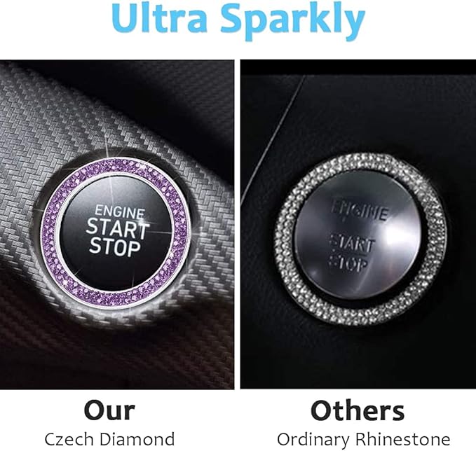 ToBeQueen Purple Car Bling Ring, Diamond Rhinestone Push Start Emblem Sticker, Interior Crystal Car Decor,Bling Car Accessories(Purple)